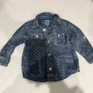 Baby B'gosh bandanna, print western denim, button-down 9 months EUC